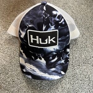 Huk Fishing Hat Mens Black White Marble Camo Snapback Mesh Cap trucker outdoor